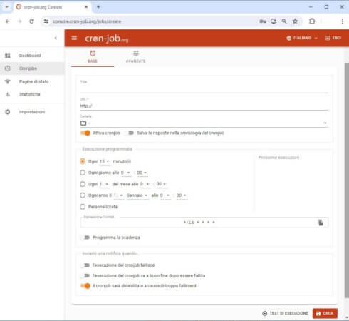 Pianificazione job su Cronjob.org