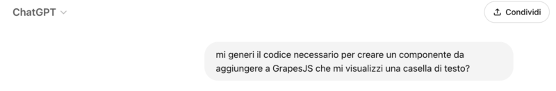 Prompt di richiesta creazione componente aggiuntivo a GrapesJS